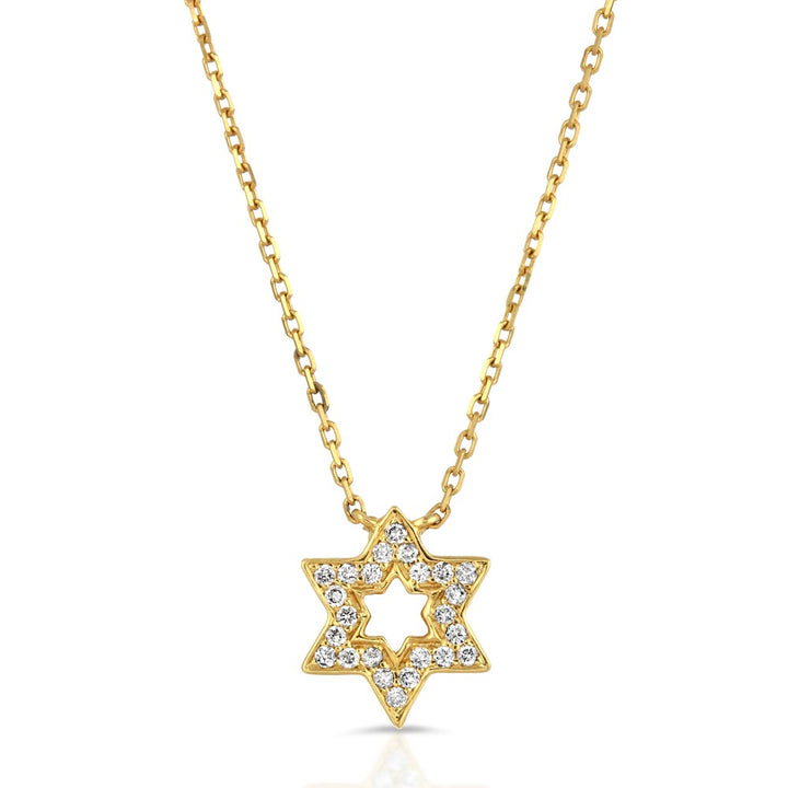 Womens 14k Solid Gold Diamond Star of David Necklace The Gold Goddess